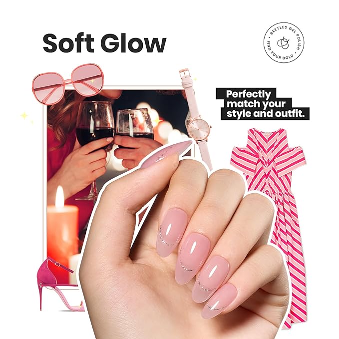 Beetles Jelly Nail Polish Set, 6 Colors Sheer Pink Nail Polish Long Lasting & Quick Dry Clear Jelly for Spring Women, Pink Nail Strengthener Polish for Salon DIY Manicure Set