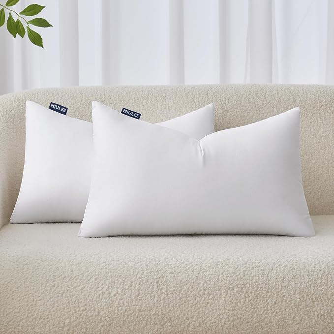 MIULEE 12x24 Pillow Inserts Set of 2, Throw Pillows for Sofa Couch Bed | Premium Virgin Filling, Soft Brushed Fabric, Decorative Pillow, Lumbar Back and Neck Support
