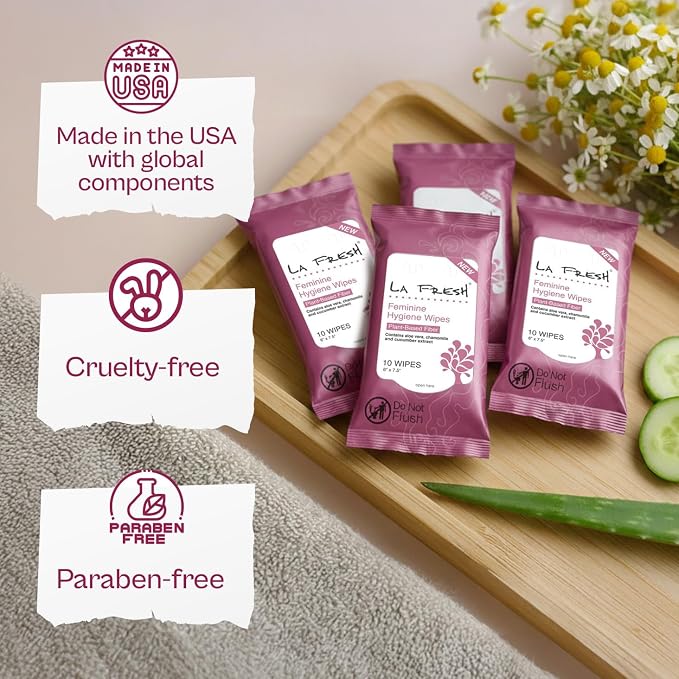 LA Fresh Feminine Hygiene Wipes for Women, Travel Size 3 Pack (30 Count) | Aloe Vera, Chamomile, Cucumber & Vitamin E Infused Gentle Cleansing Wipes for Daily Freshness, Gym & On-the-Go Comfort