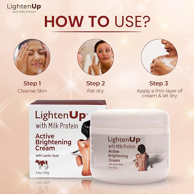 Lighten-Up, Lactic Acid Cream, 3.4 Fl oz 100ml, Skin Brightening Cream for Body, Knees, Underarms, Armpit, Intimate Parts, Face