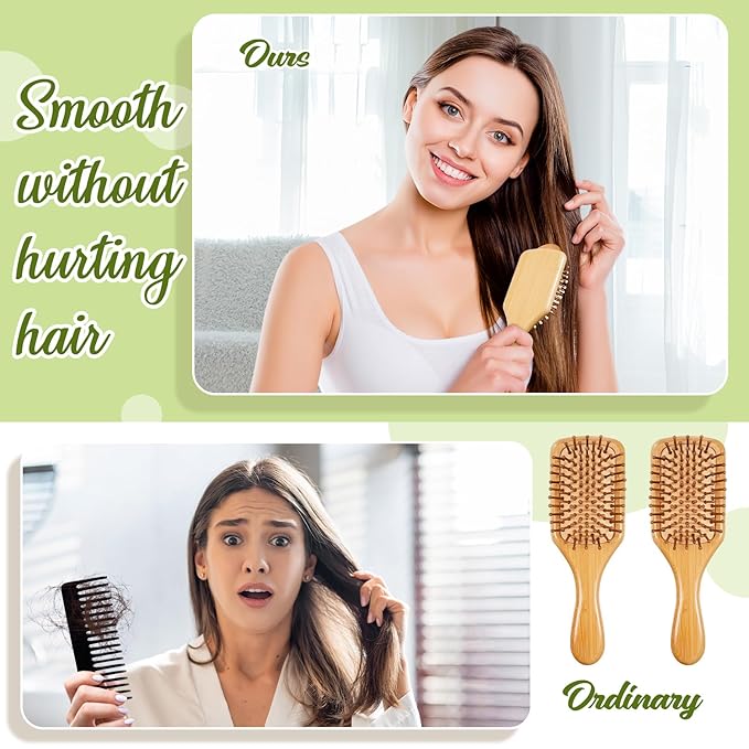 Tessco for you 12 Pcs Bamboo Hair Brushes Bulk Wooden Paddle Brush Scalp Massage Bristle Anti Static Engraving DIY Gifts for Women, Party, Wedding(7.87'' X 2.56'',Natural)