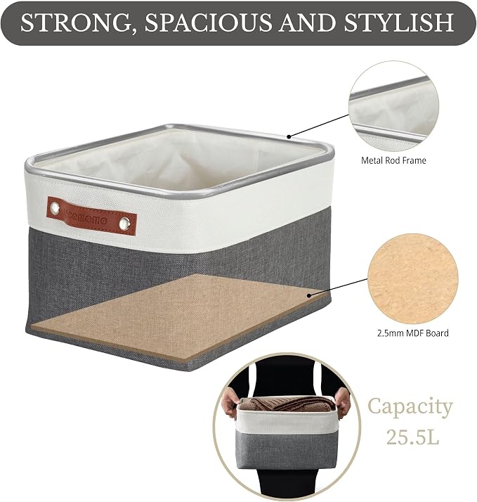 DECOMOMO Storage Bins, Large Fabric Storage Baskets for Shelves 3 Pack | 15 x 11 x 9.5 inches Decorative Linen Closet Organizers (Slate Grey & White)