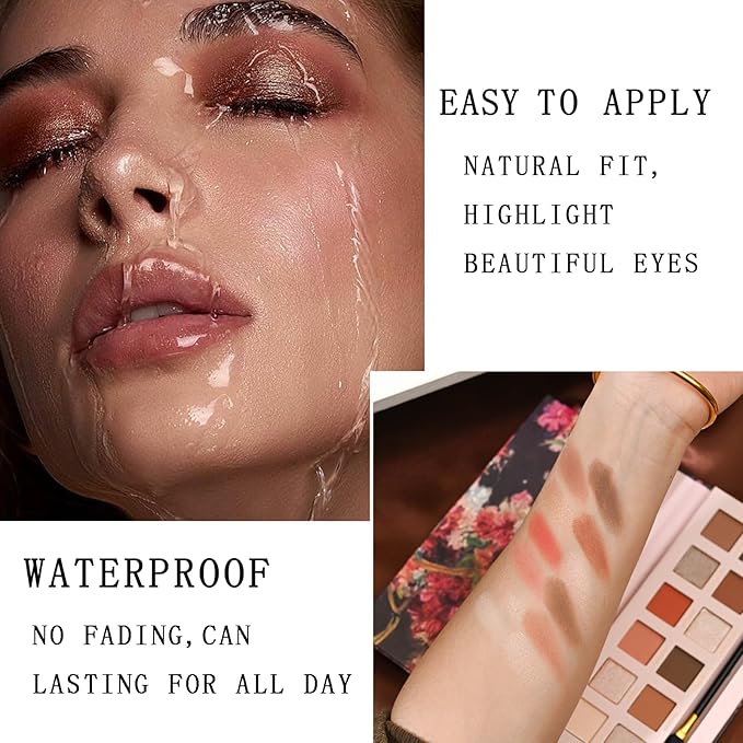 K'APEINE Warm Brown Eyeshadow Palette, 12 Colors Blush Eyeshadow Pink Red Eye Shades Matte Shimmer Eye Shadow High-Pigmented Makeup Palette for Women Daily, Party, Music Festival, Stage Performance