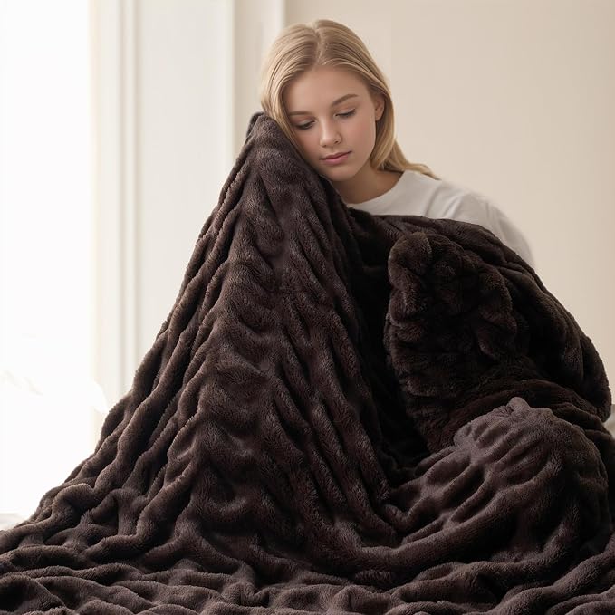 BATTILO Dark Brown Faux Fur Throw Blanket for Couch, 50"x60", Double Side