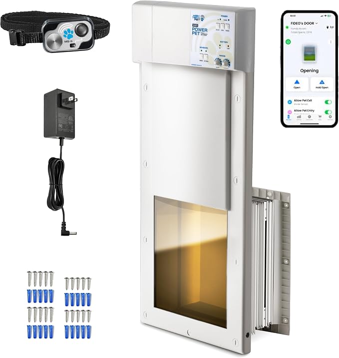 WiFi Automatic Pet Door, High Tech Pet, Factory Refurbished, Medium Wall Mount, Pet Operated, 24/7 Exit & Entry Timers, Dead-Bolt Security, Air-Tight, Certified Like New, Full Warranty, USA Service