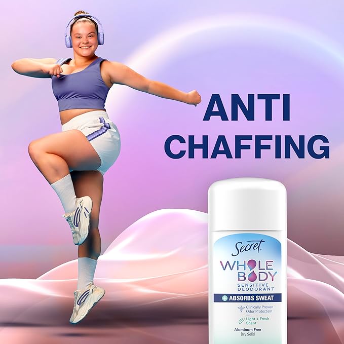 Secret Whole Body Deodorant Dry Feel Stick + Absorbs Sweat for Women, Naturally Derived Ingredients, Light & Fresh Scent, Aluminum Free Deodorant Stick, 72 HR Odor Protection, 2.4 oz
