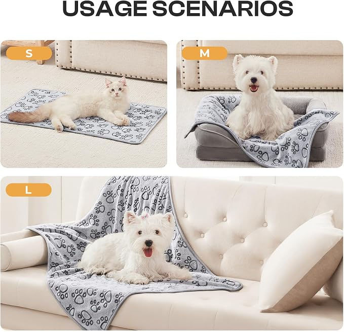 Luciphia Dog Blanket 3 Pack, Soft Cozy Fleece Throw for Puppy Cat,23"x16" | Fuzzy Flannel Small Pet Blanket Washable, Cute Paw Print for Crate Car Bed. Puppy Essential,Cat Stuff Gifts,Small