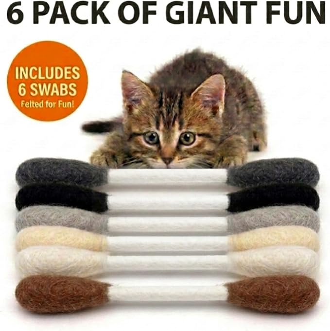 Glaciart One Swabs Cat Toys with Catnip - 6 Pk | Durable for Chew, Cute Cat Toys Interactive Kitty for Boredom, Exercise, & Play | Filled w/Organic Catnip for Anxiety & as Digestive Aid | Gift Idea