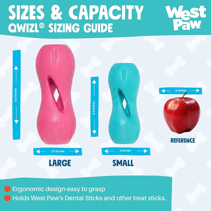 WEST PAW Qwizl Durable Zogoflex Dog Puzzle Toy for Mental Stimulation, and Enrichment - Treat Dispensing for Bully Sticks and Dental Sticks - Dishwasher Safe - Made in USA - Small - Teal