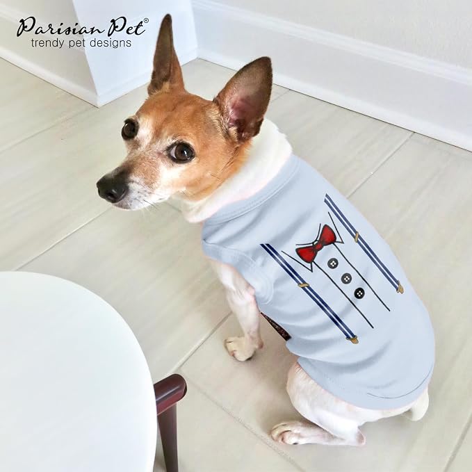 Parisian Pet Dog Shirt – 100% Cotton Bow Tie Shirts for Small Dogs – Sleeveless Puppy Clothes – Lightweight and Breathable Pet Apparel – Formal Tuxedo Boy Dog Clothes - Stretchy T Shirts for Dogs