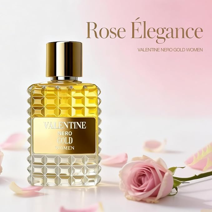 A CENTER Valentine Nero Golden Eau de Parfum Perfume for Women 3.4 Fl Oz | Long Lasting Deep Floral & Amber Fragrance | Gold Glass Spray Bottle | Cologne Gift Daily Use