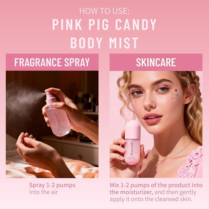 4D Pink Candy Body Spray for Women, Long Lasting Sweet Candy Fragrance Mist, Paraben & Phthalate Free, Lightweight Non-Sticky Daily Perfume, Skin Safe Girly Body Scent, Travel Size 3.38 fl oz