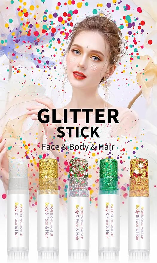 Rainbow Body Glitter Stick, Holographic Sequins Face Glitter Neon Outfit Singer Concert Music Rave Festival Party Accessories Hair Glitter Gel.
