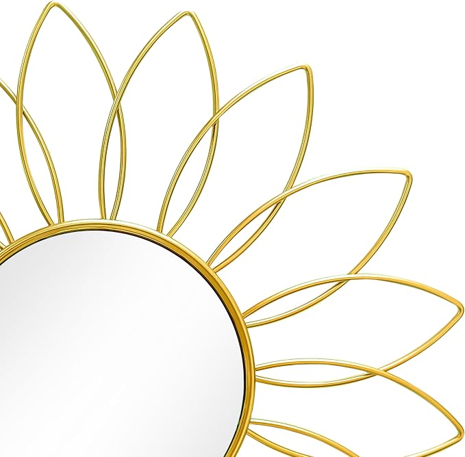 3 Pack Metal Mirrors for Wall Sunburst Wall Mirrors Home Décor Decorative Hanging Wall Art for Living Room Bedroom Entryway (Gold2, Flowers)