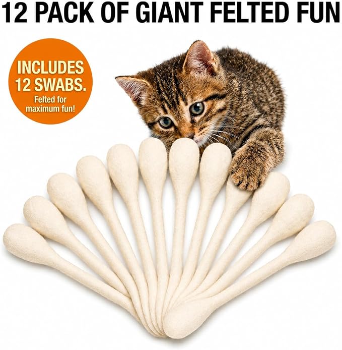 Glaciart One Swabs Cat Toys with Catnip - 12 Pk | Durable for Chew, Cute Cat Toys Interactive Kitty for Boredom, Exercise, & Play | Filled w/Organic Catnip for Anxiety & as Digestive Aid | Gift Idea