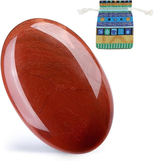 DUQGUHO Red Jasper Stone Palm Stone 2.4'' Red Stone Natural Healing Crystal Worry Stone Energy Balancing Polished Stones Blessing Gifts Boho Pocket Stone 1PCS