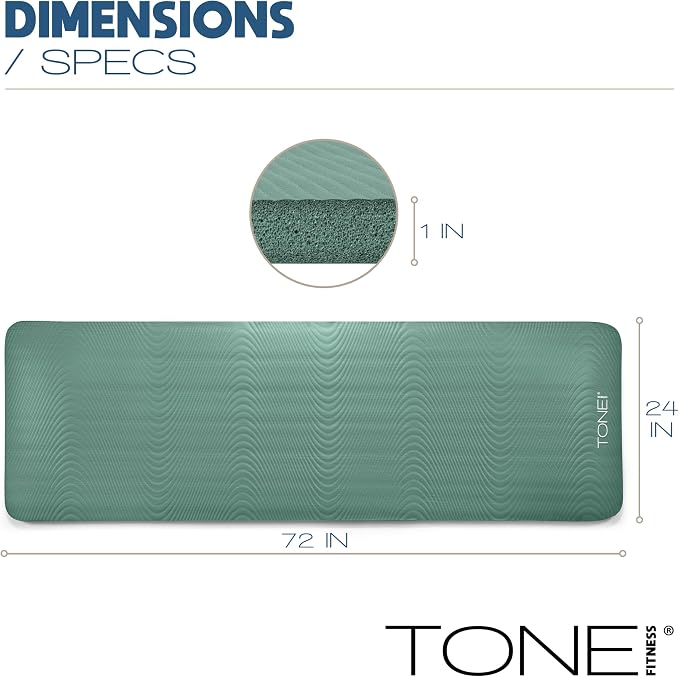 Tone Fitness 1-Inch Thick Yoga Mat | High-Density, Non-slip Exercise Mat with Carrying Strap for Yoga, Pilates, & Home Gym Workouts | Multiple Options