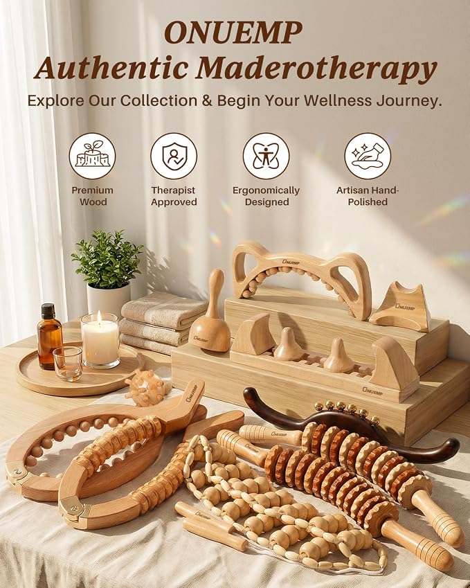 ONUEMP Wooden Cellulite Cellulite Massage Tool for Legs, Wood Therapy Maderoterapia Kit Colombiana for Lymphatic Drainage, Body Sculpting, Skin Tightening, Fascia Massage Muscle Roller