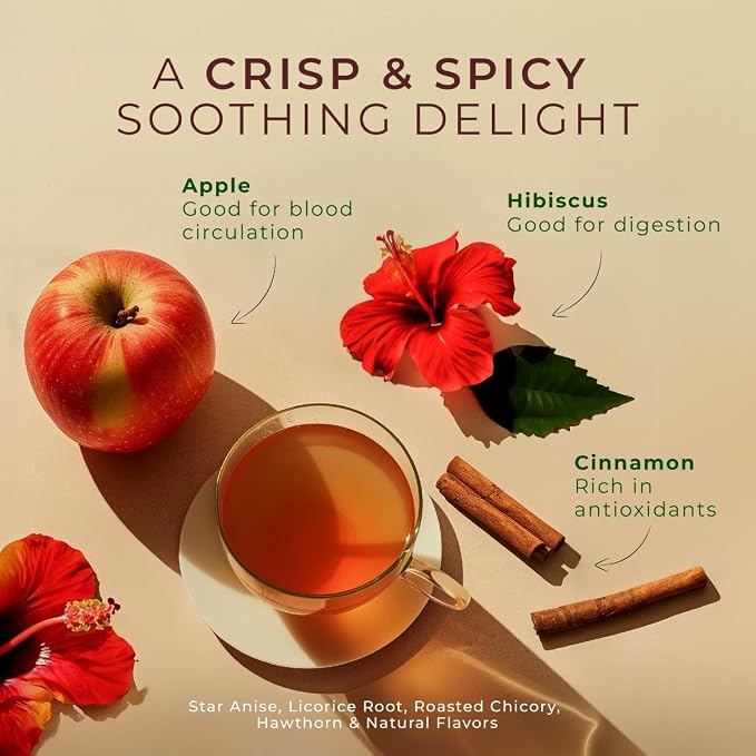 Gya Tea Co Cinnamon Apple Tea Gift Set (16 Count) - Decaf Tea Pod for Lovers Get Well Gifts - Manually Harvested - Enjoy Hot or Iced