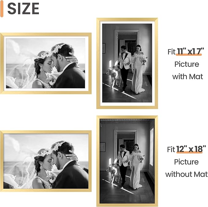upsimples 12x18 Picture Frame, Gallery Wall Frames Set of 5, Gold | Poster Frame Collage Wall Decor, 11x17 Picture Frame with Mat for Family, Wedding, Hallway, Christmas