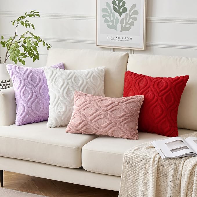 MIULEE Red Soft Plush Faux Wool Throw Pillow Covers 18x18 | Set of 2, Farmhouse Boho Home Decor, Decorative Cushion Covers for Sofa, Living Room, Bed