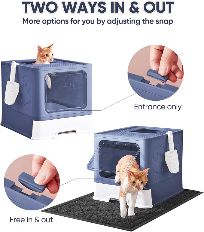 Medario Cat Litter Box with X-Large Litter Mat and Scoop(Upgrade Midnight) | Large Covered Litter Box with Lid, Enclosed Kitty Box,Front Top Entry Exit, Odor Control Easy to Clean