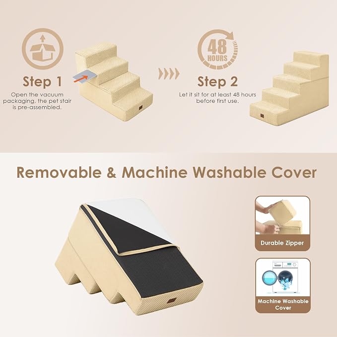 EHEYCIGA Dog Stairs for High Bed 22.5" H, 5-Step Dog Steps, Graige | Pet Steps for Small Dogs and Cats for Bed, Non-Slip Balanced Pet Ramp Indoor