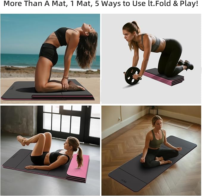 Foldable Yoga Mat 0.32 inches Thick(8mm), SGS Certified POE Material | Non Slip, 71 x 24 inches, Foldable for Travel, Pilates, Camping, Environmental Sports Mat, Odorless