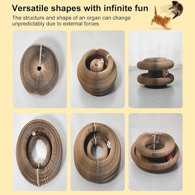 Kitty Curls Cat Toy,Foldable Magic Organ Toy,Cat Scratcher Board with Ball | Foldable Recyclable Cat Accordion Toy for Indoor Cat Playing,Interactive Scratch Pad