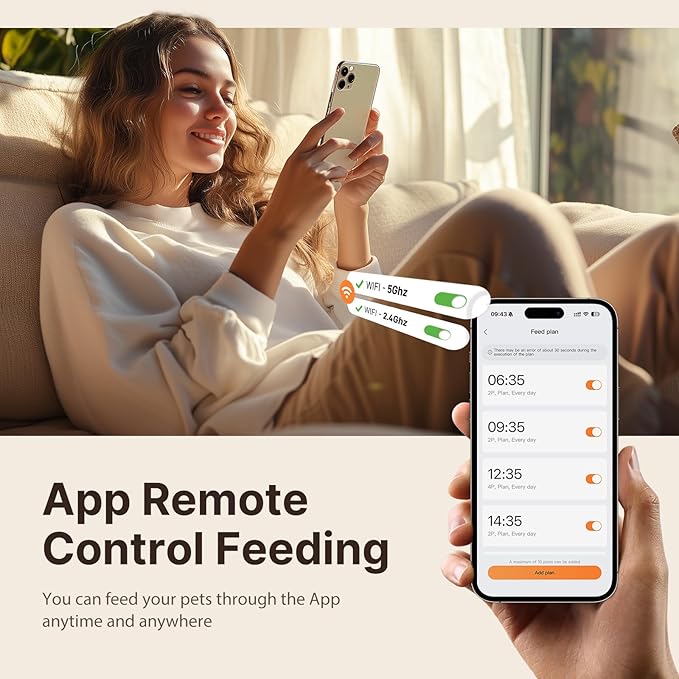 Automatic Cat Feeder and Water, 5G WiFi App Control Cat Dry Food Dispenser | 2-in-1 Auto Cat Feeder, 10s Voice Recording, 4L Food & 3L Gravity Waterer, 10 Meal 1-15 Portion Programmable for Multiple Pet
