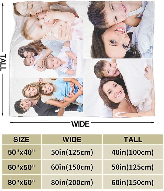QETXVI Custom Blanket with Photos Text Customized Blanket Personalized Flannel Throw Blankets for Adult Kid Birthday Christmas Halloween Fathers Mothers Valentines Gift - 60"x 80"