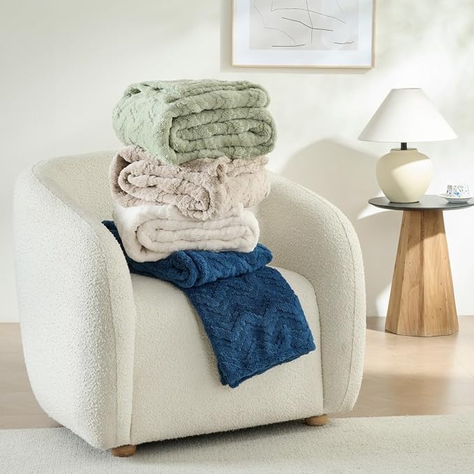 3 Layer Jacquard Throw Blanket - 50x70 Inch Soft Fleece with Wave Pattern, Brown Plush Cozy Blanket for Sofa, Couch, Bed & Chair, All Season Decorative Blanket for Living Room & Bedroom