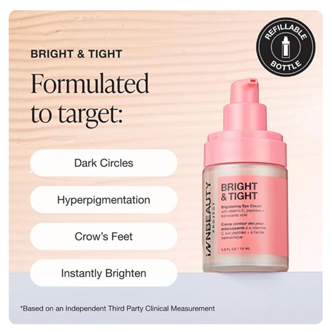 Innbeauty Project Bright & Tight Eye Cream with Vitamin C & Peptides for Dark Circles & Firming, 0.5 OZ (15ml)