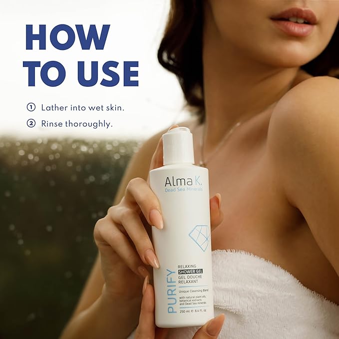 Alma K Relaxing Shower Gel - Nourishing Women and Men's Body Wash - Skincare with Dead Sea Minerals, Avocado Oil - White Tea and Neroli Scent - 8.4 oz