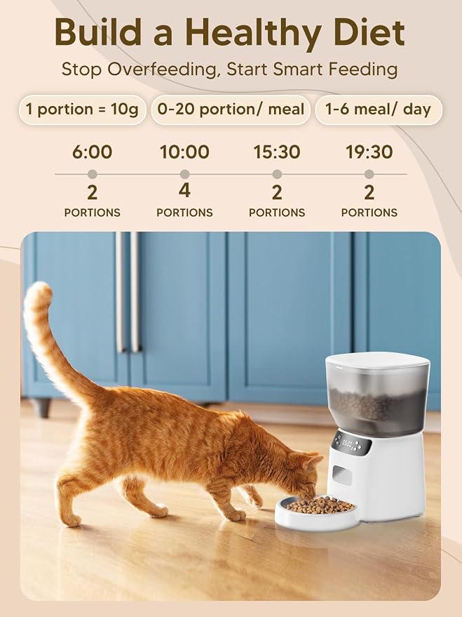 Automatic Cat Feeder and Water Fountain, 4L/16 Cups Timed Cat Dry Food Dispenser, 10s Meal Call, 20 Portions 6 Meals Per Day, 2L Cats Fountains for Drinking with Filter, Pet Feeder for Dog White