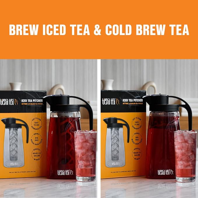 Tiesta Tea - Loose Leaf Iced Tea Pitcher, BPA-Free Tritan Plastic, Includes Multipurpose Nylon Mesh Infuser, Brew Hot & Cold, Leak-Proof Twist-On Lid, Dishwasher Safe, 1/2 Gallon Capacity