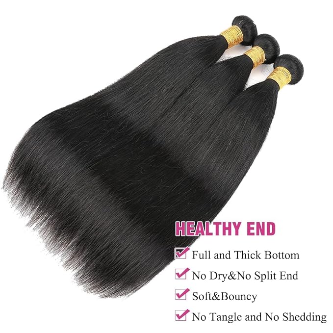 Human Hair Bundles Brazilian Straight Human Hair One Bundle 26inch 100% Unprocessed Virgin Human Hair Straight Weave Bundle RawBundle Deals Natural Black for woman