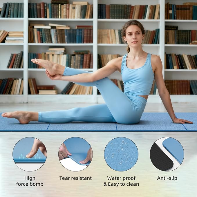 Foldable TPE Yoga Mat Thick 10mm,75" x40"Extra Large Exercise Mats | Stretch Mat Non-slip Fitness Folding Mat Easy to Carry,Wide Gym Mats for Women Men Suitable for Home Workout Travel Pilates