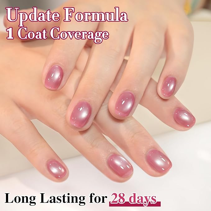 Double Rhythm 15ML Jelly Glass Cat Eye Gel Polish with Magnet Holographic Glitter Shimmer Translucent Sheer Color Salon Soak Off Magnetic Nail at Home (Light Pink-MC1226)