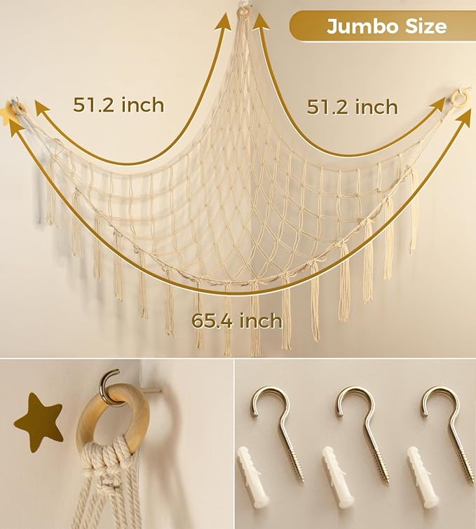 mirolam Stuffed Animal Storage Hammock Net - Toy Hammock Net for Stuffed Animals Corner - Hanging Stuff Animal Organizer Holder Large Size Baby Nursery Room Decor