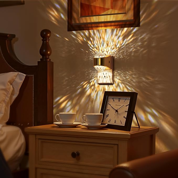 Night Light, Gold Night Lights Plug into Wall 2Pack LED Projector | Soft White Night Light for Bedroom, Dimmable Brightness Dusk to Dawn Nightlight for Bathroom, Gaming Room, Home Decor