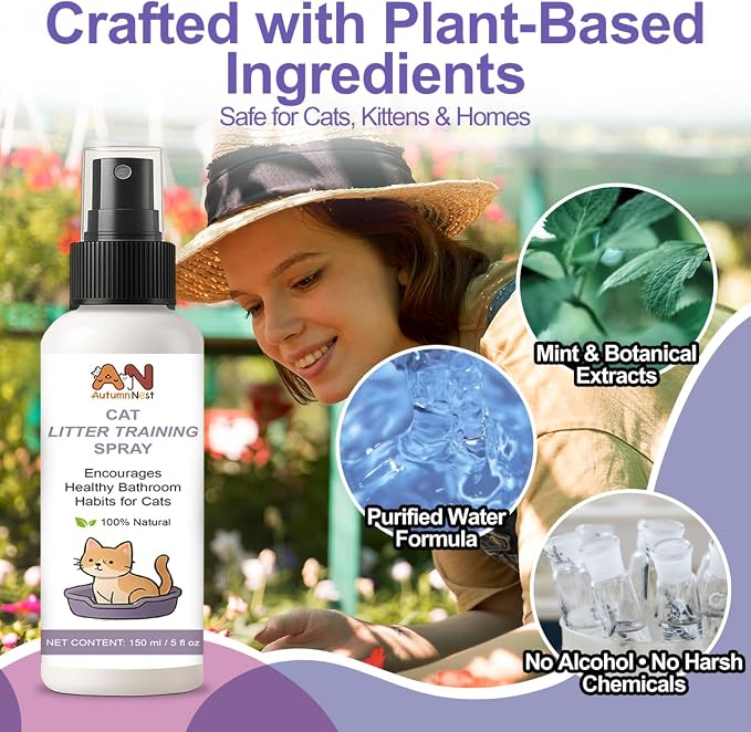 Cat Litter Training Spray, 150ml Litter Box Attractant for Cats & Kittens | Natural attractant helps guide cats and kittens to the litter box for easier training, retraining, and new-home transitions.