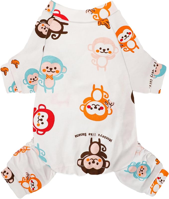 Dog Pajamas Comfy Dog Clothes for Small Dogs, 100% Cotton Dog Pjs Stretchy Breathable, Comfy Soft Pet Onesie Designed for Extra Small Sized Dogs Boy Girl Pet Jammies Outfits (Monkeys, X-Small)
