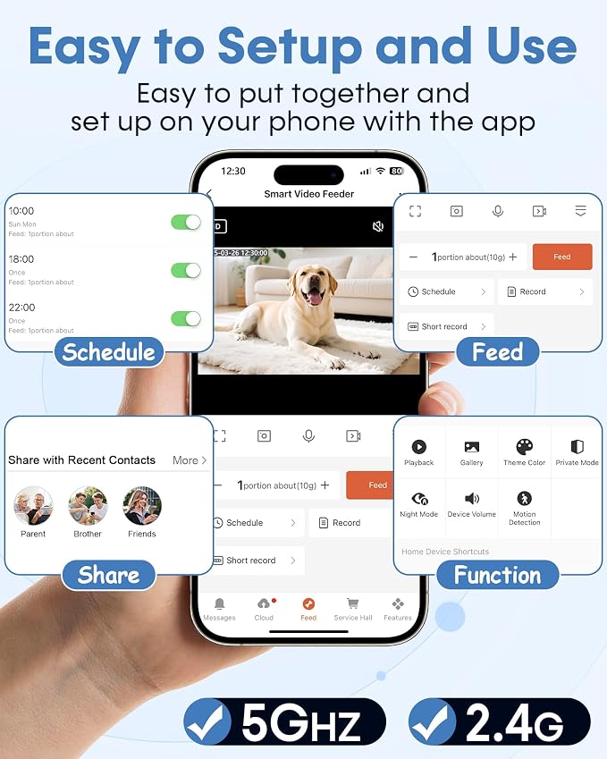 Automatic Dog Feeder Large Breed: 12L Big Capacity, HD 1080P Camera | 50 Cups/20-Day Food Capacity, 1 Mins Easy Setup & Use App, Anti-Jam 18mm Large Kibble