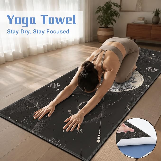 Yoga Mat Towel, Hot Yoga Non Slip with 4 Corner Pockets, 74 x 26 in | Soft Absorbent Microfiber With Four Corner Pockets, Fits Over Yoga Mats For Hot Yoga, Pilates, Gym, And Travel