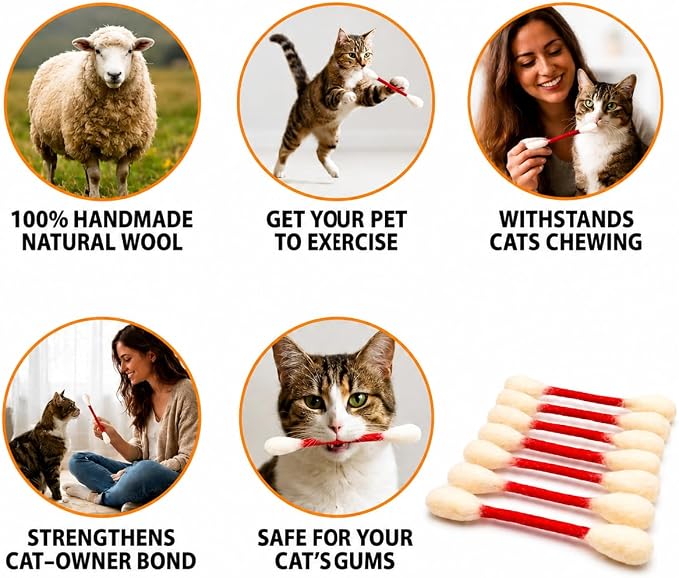 Glaciart One Swabs Cat Toys with Catnip - 12 Pk | Durable for Chew, Cute Cat Toys Interactive Kitty for Boredom, Exercise, & Play | Filled w/Organic Catnip for Anxiety & as Digestive Aid | Gift Idea
