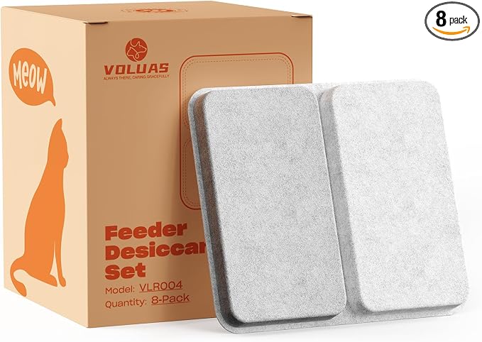 Voluas Pet Food Desiccant Bags for Automatic Feeders 8 Pack | Maintain dry pet food quality with individually sealed silica gel packets for cat dog feeder