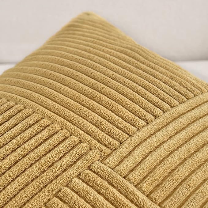 Fancy Homi Mustard Yellow Decorative Throw Pillow Covers 18x18 Inch for Living Room Couch Bed, Farmhouse Boho Home Decor, Soft Corss Corduroy Patchwork Textured Accent Cushion Case 45x45 cm