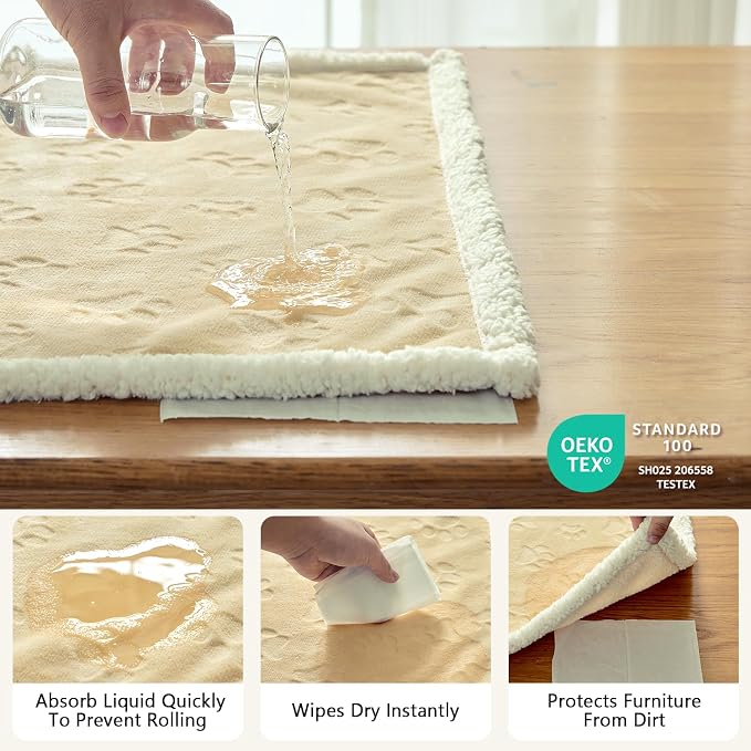 Pet Blankets for Cats - Waterproof Cat Blanket Washable - Sherpa Fleece Puppy Blanket, Soft Plush Reversible Throw Protector for Bed Couch Car Sofa, 40"X50", Khaki