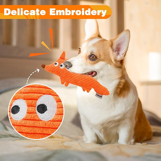 Squeaky Dog Toy for Small & Medium Dogs, Fox-Shaped Plush Toy
